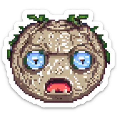 annoyed face with rolling eyes and a shocked mouth, pixel art style sticker