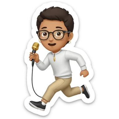 boy with glasses and gold hoop earring running while also singing into a mic  sticker