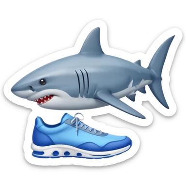 Un tiburón con tres tenis azules sticker