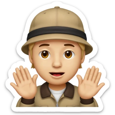 Emoji with a backwards hat with him biting his lip and his right eye brow up and his left eyebrow down and his eyes squinting with his hands rubbing together sticker