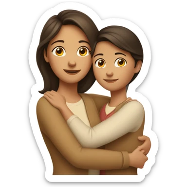 Brunette mom and tan daughter hugging sticker