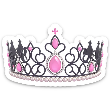 realistic 3D gothic tiara with pearls, black and pink accents, minimal and regal sticker
