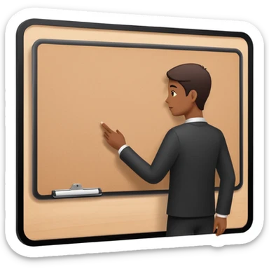 Minimalistic flat vector icon, iOS style, thin black contour on white background. Person silhouette with a project board (kanban/task board) behind. No text, no shadows.
 sticker
