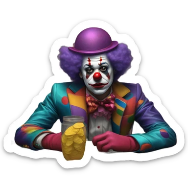 Sad clown loses money at casino blackjack with date sticker