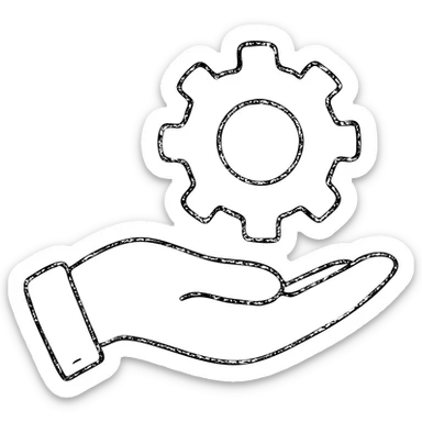 hand drawn outlined hand holding a cog icon sticker