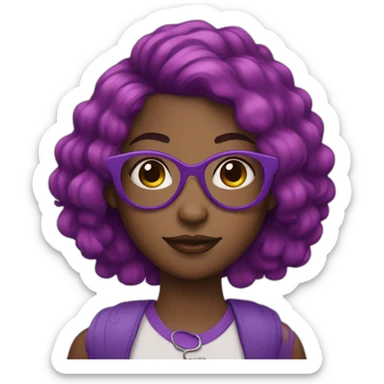Black girl purple hair with heart glasses sticker