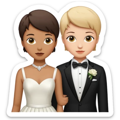 due ragazze che si sposano,una ha i capelli corti r lo smoking e l'altra ha il vestito bianco da sposa  sticker