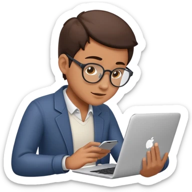 A person scrolling through their phone, with a laptop open to a work document sticker