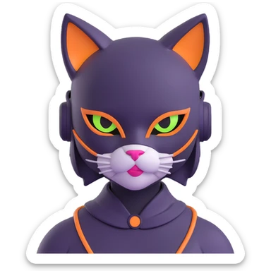 3D cat girl hybrid, cyberpunk style, neon highlights, cat mask, urban night setting sticker