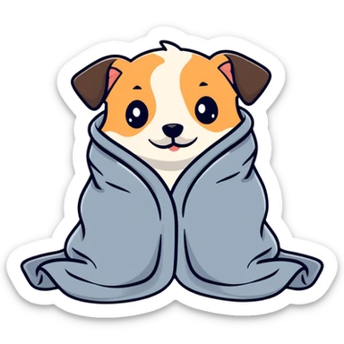 adorable puppy wrapped in a soft blanket sticker