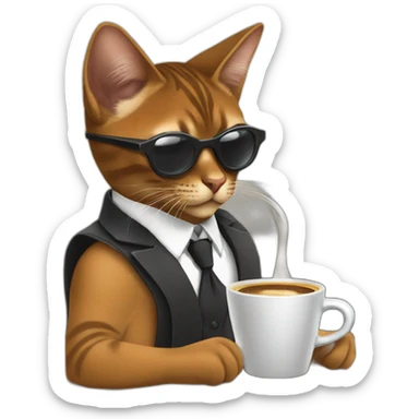 gangster-with-a-Abyssinian cat-gun-and-sunglasses-drinking-coffee sticker