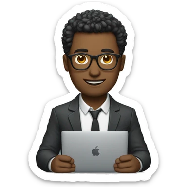 a man with glasses work with macbook sticker