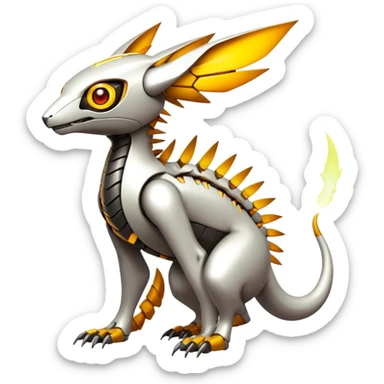  exotic futuristic warm-colored modern cyber-Fakémon-Digimon-Trico-creature sticker
