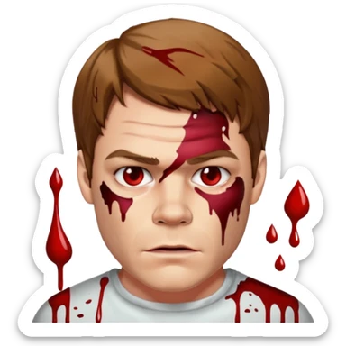 Dexter Morgan with blood-splattered face, dark background sticker