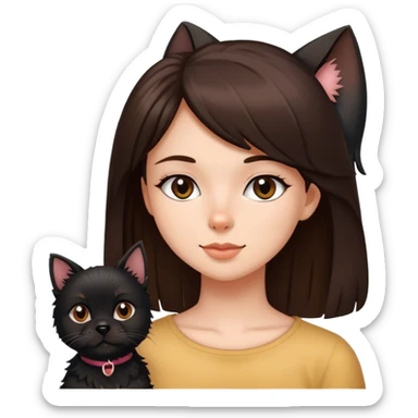 Brunette girl, Black cat and a Yorkshire terrier dog sticker