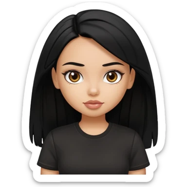 a pretty bratz girl with straight black hair wearing a black tshirt sticker