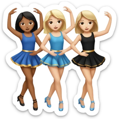 Emoji of 3 Girls dancing ONE with blonde hair, one tan skin with brown hair and one with black  hair ONLY ONE IS BLONDE sticker