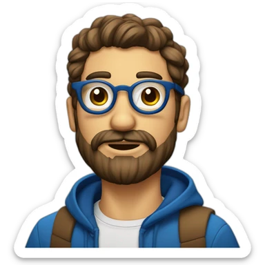 Hombre gordo con canas barba cana y lentes azules redondos sticker