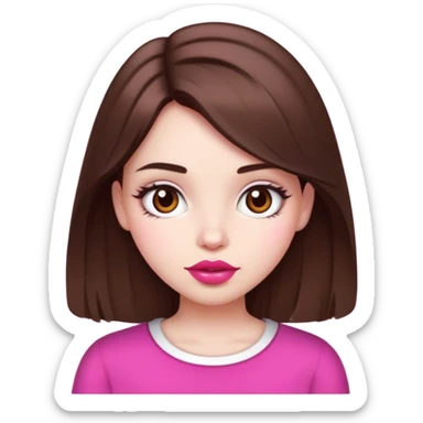 Girl , white skin, Medium-length brown hair, brown eyes, big pink lips sticker