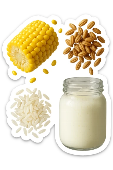 MAIS, FARRO, RISO, KEFIR FLUTTUANO IN ARIA, IPERREALISTICO 4K sticker