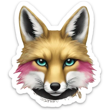 Dark black Beige cyan Pink magenta burgundy maroon cyan beige gray coyote fox black stripes wearing gold jewellery gold piercings gold gilded vintage watercolour tie dye black raven wings sticker