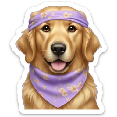 Golden retriever wearing lilac floral bandana around neck sticker