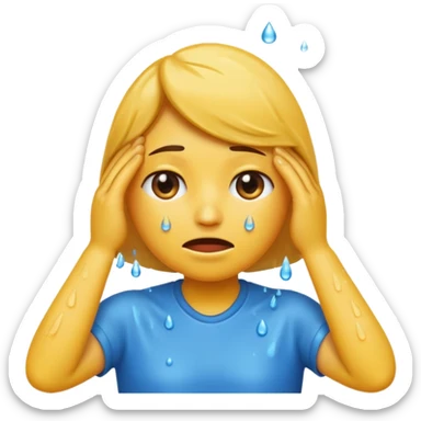 Emoji wipding head with hand and sweat droplets on head sticker