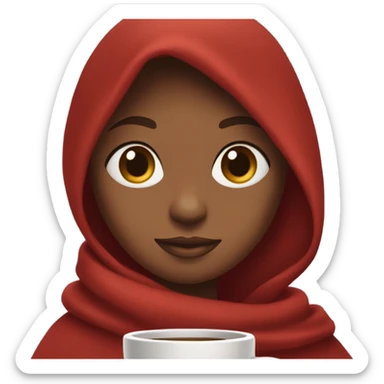  brownskin girl with mahogany hair and red blanket and coffee sticker