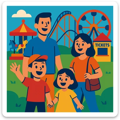 family at an amusement park sticker