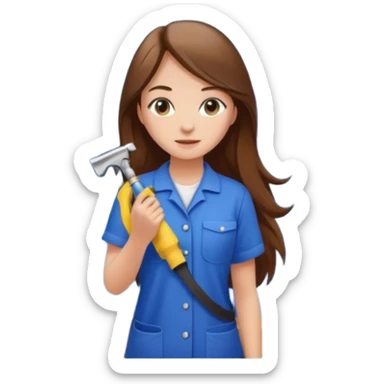 beautiful girl with long brown hair constructing new bathroom area with new shower and amenities  sticker