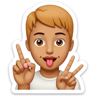 cara con la lengua sacada ojos abiertos y con 🤟🏽 sticker