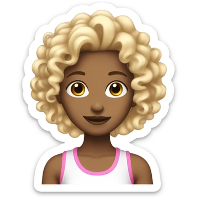 A girl with curly blonde hair with pink streaks in her hair wearing a white tank top ￼ sticker