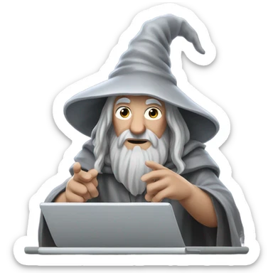 gandalf the wizard using laptop sticker