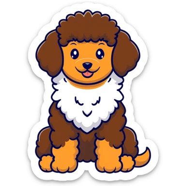 Brown poodle with white sticker