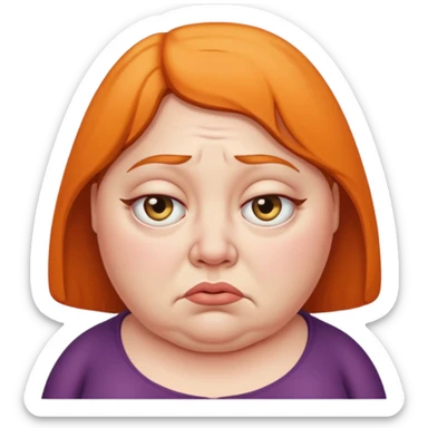 fat woman with droopy eyes and frown sticker
