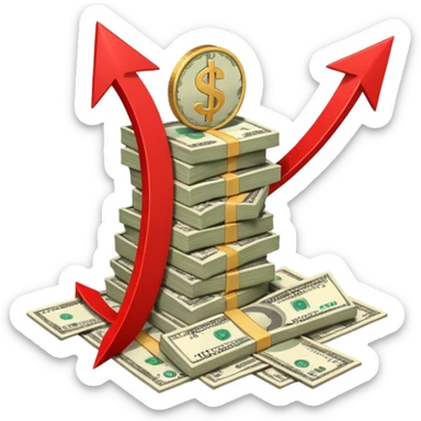 a pile of money with red arrow up with a strategy paper background sticker