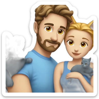 three people two cats one bird no details except shape blue sticker