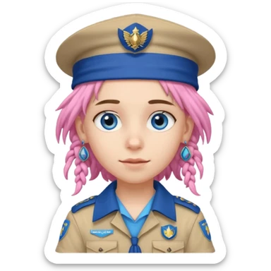 very pretty boy big blue eyes, scout girl with pretty pink uniform, blue dreadlocks, and big earrings and scouts hat sticker