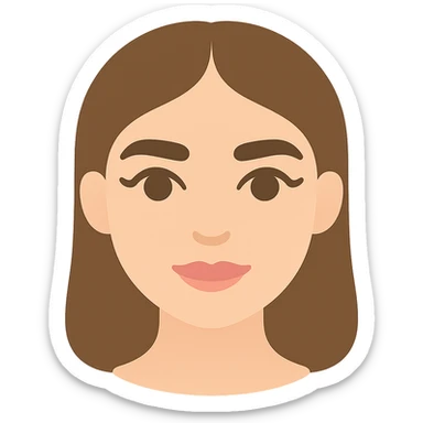 pretty girl with thick eyebrows, straight brown hair and brown eyes, curled eyelashes, color icon sticker