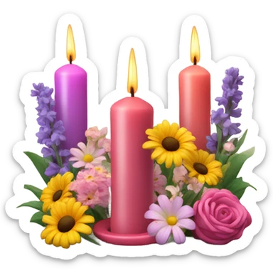 Wax candles with flowers sticker