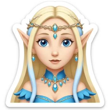 elf princess with pointy ears, white skin, blond hair with jewellery, blue eyes sticker