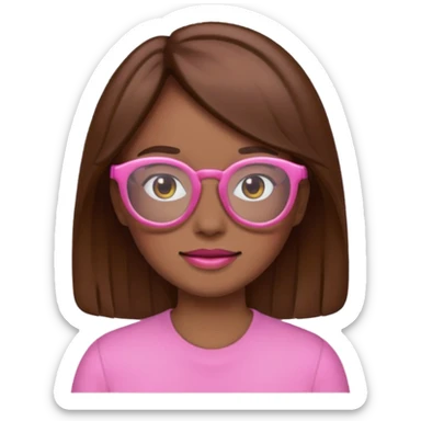 create a emoji of my friend camilla: she wears glassess and she has brown hair (don't make it yellow but pink) sticker
