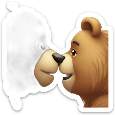Female bear and male bear kissing, face only, hearts above them sticker