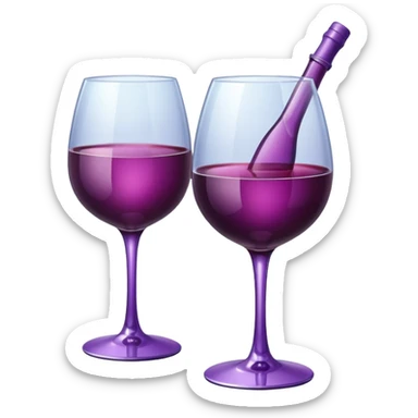 Realistic sparkling diamond glam bottle of Purple Wine and matching long stem wine glass. sticker