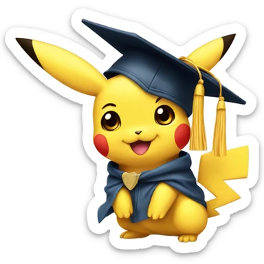 baby pikachu wearing graduation cap sticker