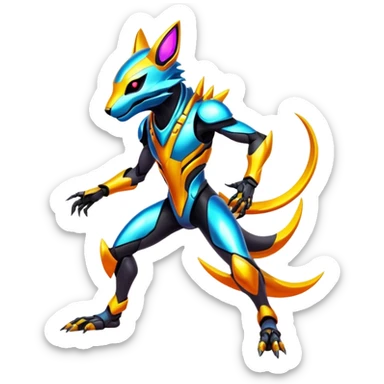 Shiny Epic Edgy Cool Colorful Vibrant Modern Vernid-Protogen-creature-animal, full body sticker