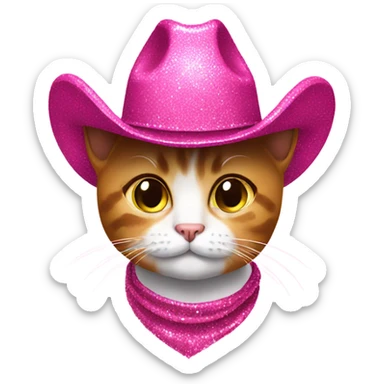 Cat with pink glitter cowboy hat sticker