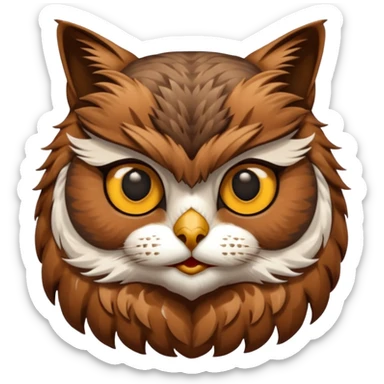 An cats head with a brown on top of the head of the cat the cats head infused with an white owls fulls body with brown wings sticker