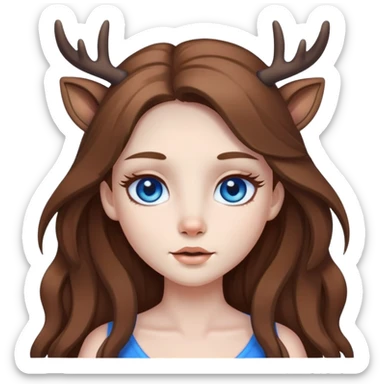 Deer girl with white skin and brown long hair with blue eyes  sticker