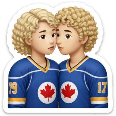 Asian hickey player kissing curly hair blonde hockey player sticker